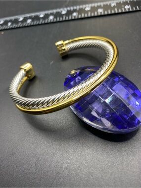 Two Tone Cable Cuff Bracelet Silver & Gold Tone Shiny & Bright